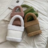 Faux Fur Bucket Bag for Women Soft Plush Handbag