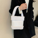 Faux Fur Bucket Bag for Women Soft Plush Handbag