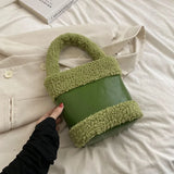 Faux Fur Bucket Bag for Women Soft Plush Handbag