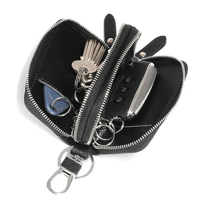 Split Leather Key Wallets Unisex Key Bag Double Zipper Keychain Case