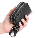 Split Leather Key Wallets Unisex Key Bag Double Zipper Keychain Case