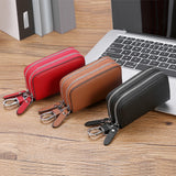 Split Leather Key Wallets Unisex Key Bag Double Zipper Keychain Case