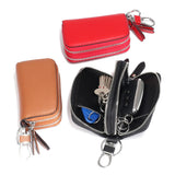 Split Leather Key Wallets Unisex Key Bag Double Zipper Keychain Case