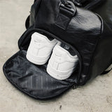 Leather Sport Bag Gym Bag with Shoe Compartment for Women Men