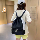 Sport Drawstring Backpack Waterproof Gym Bag with Shoe Compartment