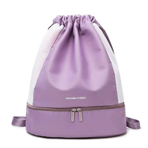 Sport Drawstring Backpack Waterproof Gym Bag with Shoe Compartment