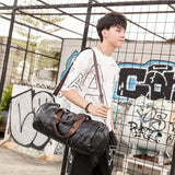 Men's Brown Leather Gym Bag Yoga Travel Duffel Shoulder Luggage