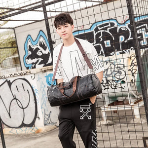 Men's Brown Leather Gym Bag Yoga Travel Duffel Shoulder Luggage