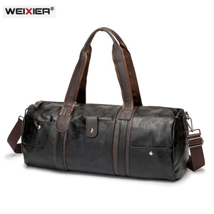 Men's Brown Leather Gym Bag Yoga Travel Duffel Shoulder Luggage