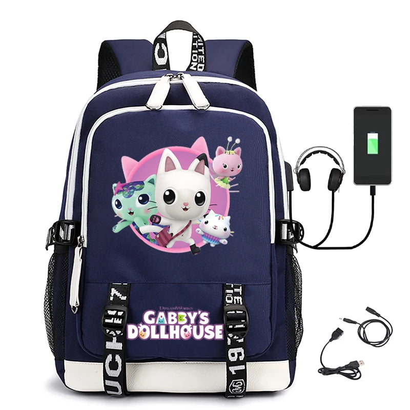 Teen Gabby's Dollhouse Schoolbag With USB Computer Bag