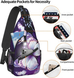 Purple Butterfly Shoulder Bag Crossbody Mini Sling Waterproof Daypack