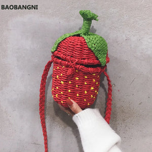 Women's Straw Bag Woven Shoulder Messenger Bag Travel Strawberry Shape Weaving