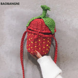 Women's Straw Bag Woven Shoulder Messenger Bag Travel Strawberry Shape Weaving