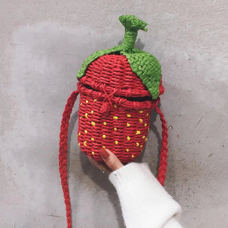 Women's Straw Bag Woven Shoulder Messenger Bag Travel Strawberry Shape Weaving
