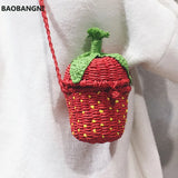 Women's Straw Bag Woven Shoulder Messenger Bag Travel Strawberry Shape Weaving