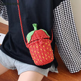 Women's Straw Bag Woven Shoulder Messenger Bag Travel Strawberry Shape Weaving
