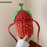 Women's Straw Bag Woven Shoulder Messenger Bag Travel Strawberry Shape Weaving