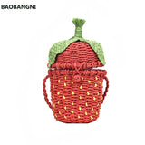Women's Straw Bag Woven Shoulder Messenger Bag Travel Strawberry Shape Weaving