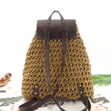 Women's Stitched Leather Backpack, Woven Beach Handbag