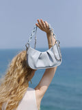 Spring Top-Handle Handbag Pleated Retro PU Leather Shoulder Bag