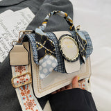 Spring Women's Bag PU Leather Ribbons Ladies Handbags Wide Strap