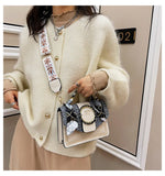 Spring Women's Bag PU Leather Ribbons Ladies Handbags Wide Strap