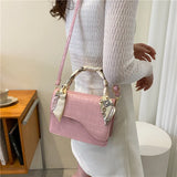 Spring Small Square Bag with Chain Silk Scarf