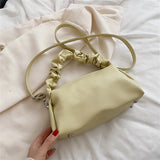 Spring Small Women's Pleated Strap Handbag Soft Leather Messenger Bag