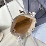 Straw Woven Shoulder Bag with Silk Scarf for Women