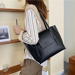 PU Leather Women's Shoulder Bag Large Capacity Handle Bag for Documents