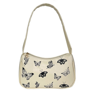 Butterfly Print PU Leather Shoulder Bag for Women