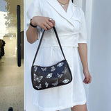 Butterfly Print PU Leather Shoulder Bag for Women