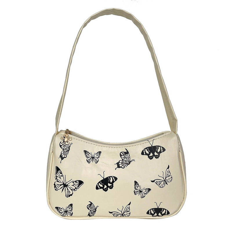 Butterfly Print PU Leather Shoulder Bag for Women