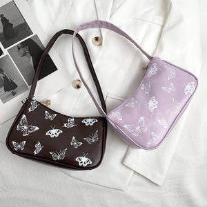Butterfly Print PU Leather Shoulder Bag for Women