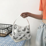 Spring Women Small Handbag Butterfly Print Canvas Tote Ladies' Underarm Bag