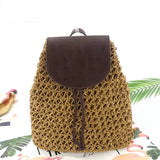 Women's Stitched Leather Backpack Woven Solid Beach Handbag
