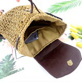 Women's Stitched Leather Backpack Woven Solid Beach Handbag