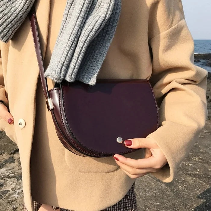 3D Semi-Circular Jujube Red Shoulder Bag for Women