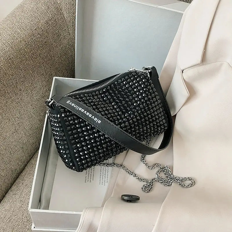 Diamond-Encrusted Chain Small Square Bag Women