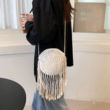 Solid Knitting Ladies Shoulder Bag Circular Textile Crossbody Beach Bag