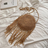 Solid Knitting Ladies Shoulder Bag Circular Textile Crossbody Beach Bag