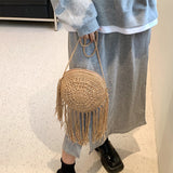 Solid Knitting Ladies Shoulder Bag Circular Textile Crossbody Beach Bag