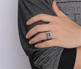 Square Aquamarine Gemstone Men's Ring Stainless Steel Diamond Jewelry