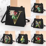 Golden Flower Print Tote Bag Casual Shoulder Messenger Bag