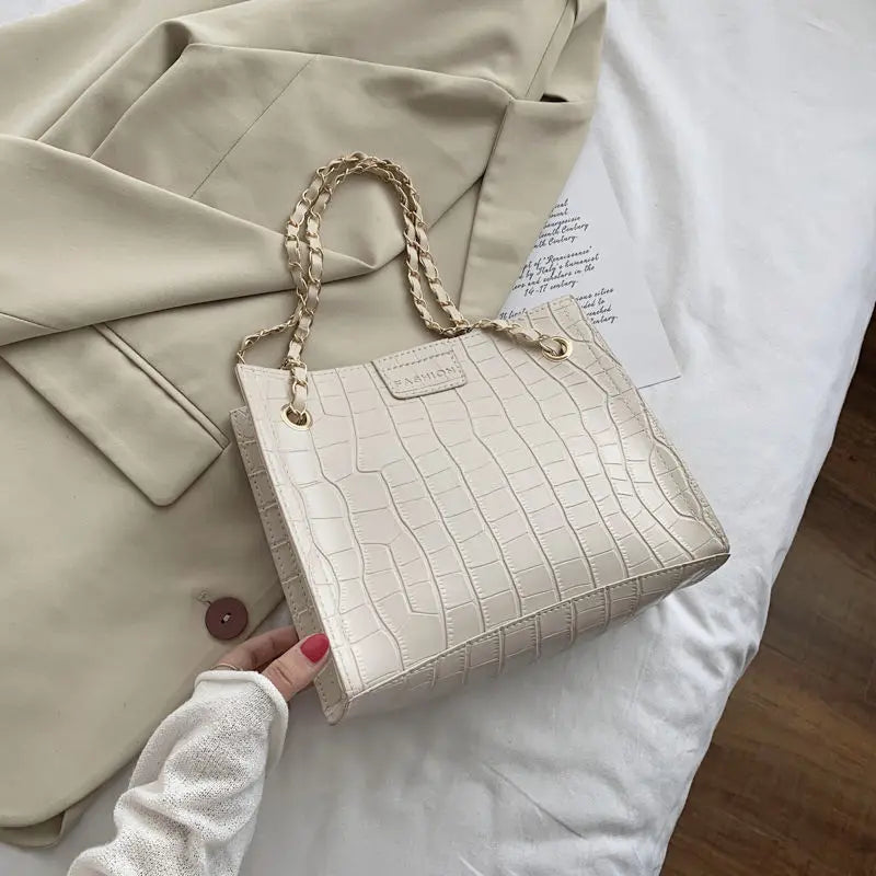 Square Bags Women Large Capacity Handbags PU Leather Stone Pattern Shoulder Mess