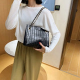 Square Bags Women Large Capacity Handbags PU Leather Stone Pattern Shoulder Mess