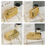 Small Metallic Box Chain Handbag Clutch Tote Bag
