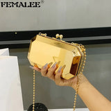 Small Metallic Box Chain Handbag Clutch Tote Bag