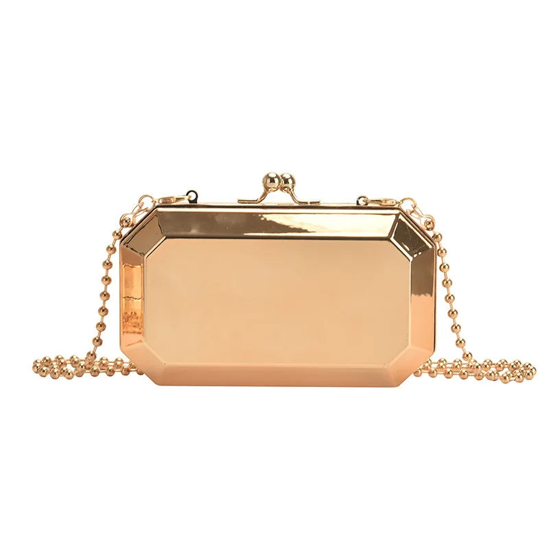 Small Metallic Box Chain Handbag Clutch Tote Bag