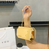 Small Metallic Box Chain Handbag Clutch Tote Bag